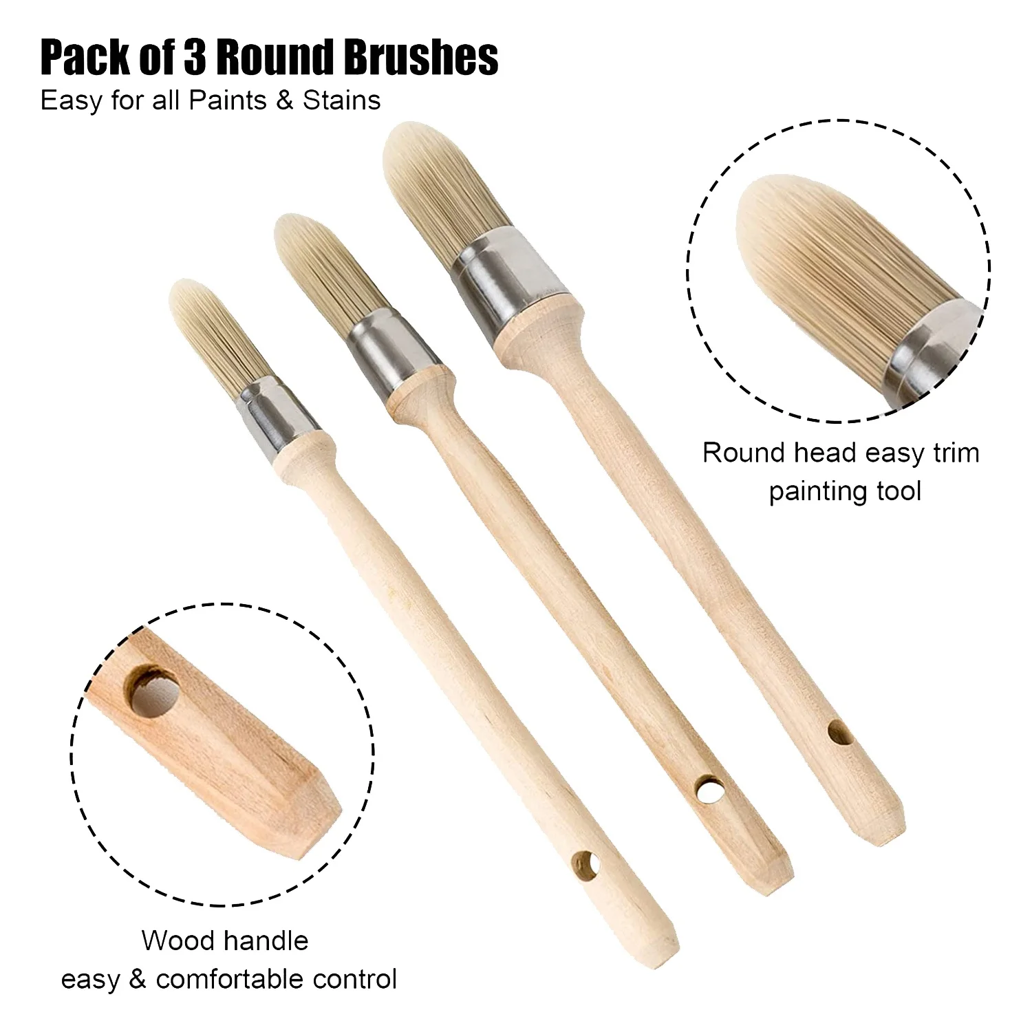 6 Pieces Small Paint Brush Edge Painting Tool with Wooden Handle Trim Paint Brushes Trim Painting Tool Brush, 3 Sizes