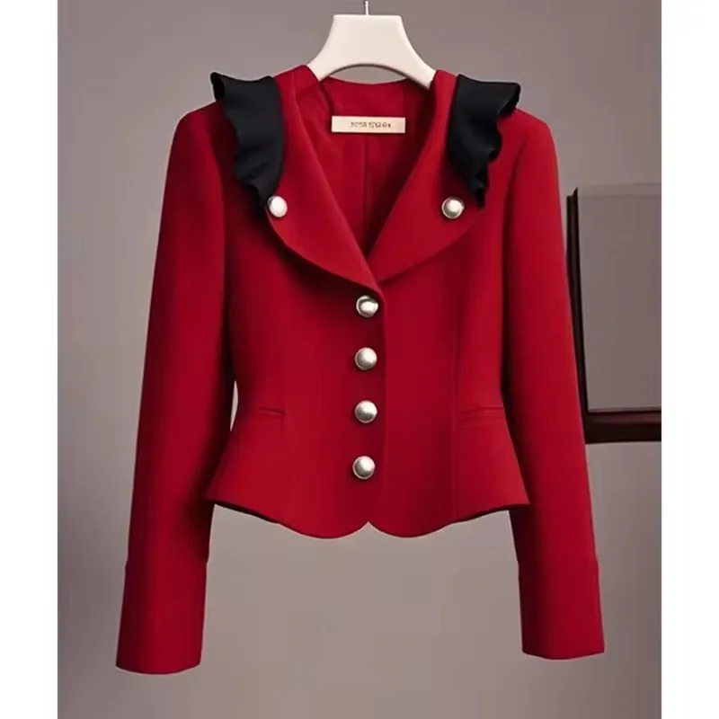 

Autumn Short Jacket Women Korean New Department Wore Lazy Wind Fashion Sense Aging High Sense Of Niche Commuting Design Red Coat