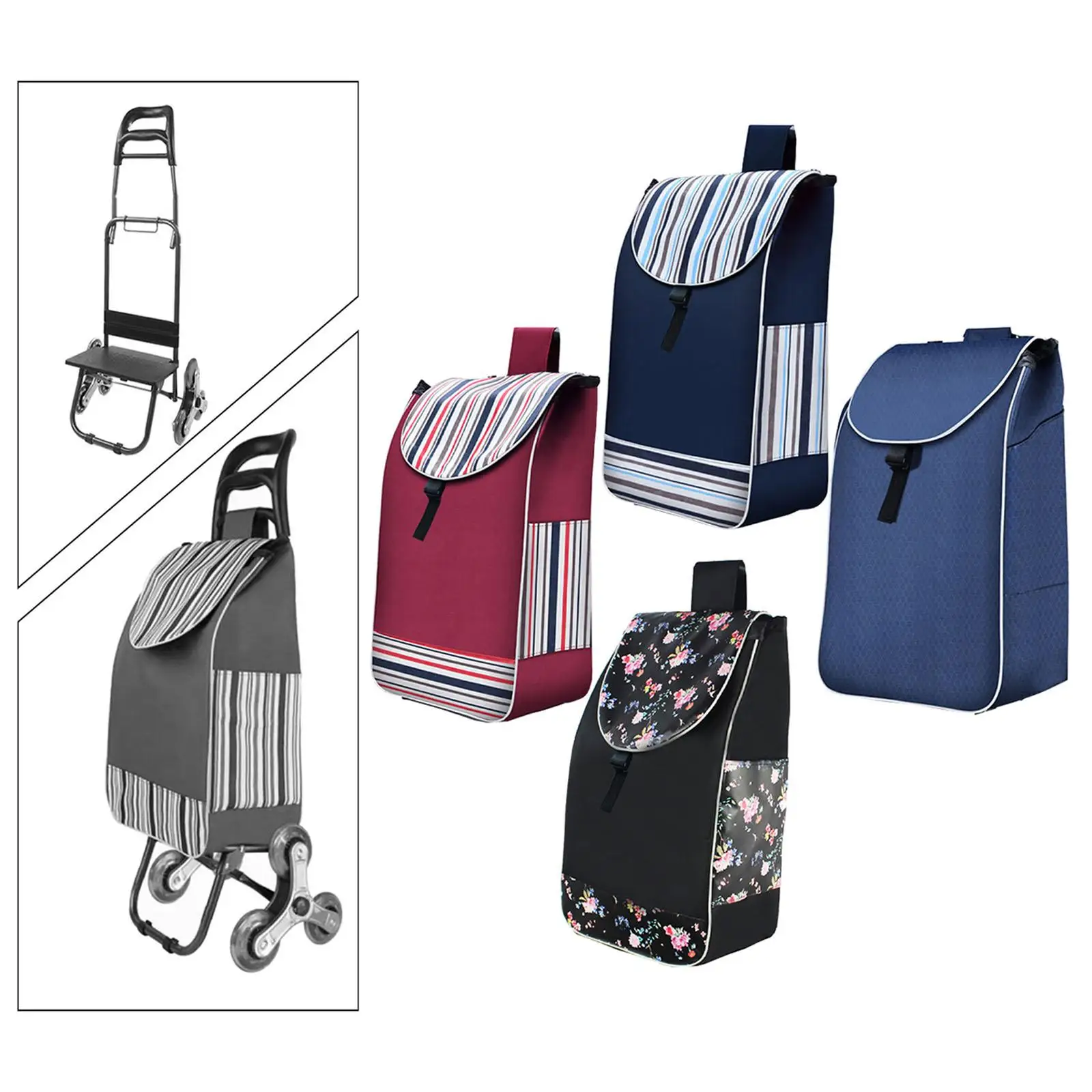 Trolley Cart Spare Bag Waterproof with Side Pocket Folding Shopping Cart Replacement Bag for Home House Groceries Camping Travel