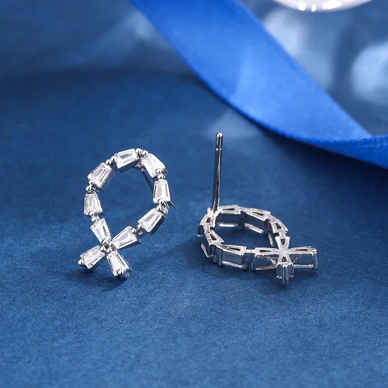 New Super Fairy Simple Zircon Earrings Geometric Shape Creative Design Sense 925 Silver Plated Earrings Premium Anniversary Gift
