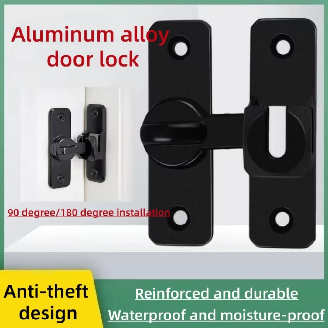 Sliding barn door lock, 90 degree lock, black, flip door lock for garden, bathroom, outdoor, garage, windows, and barn doors