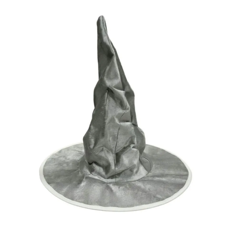 Steel Wire Framed Velvet Witch Hat Non Woven Base Solid Color Wired Wizard Cap Foldable Wrinkled Texture Ruched Pointy Hat
