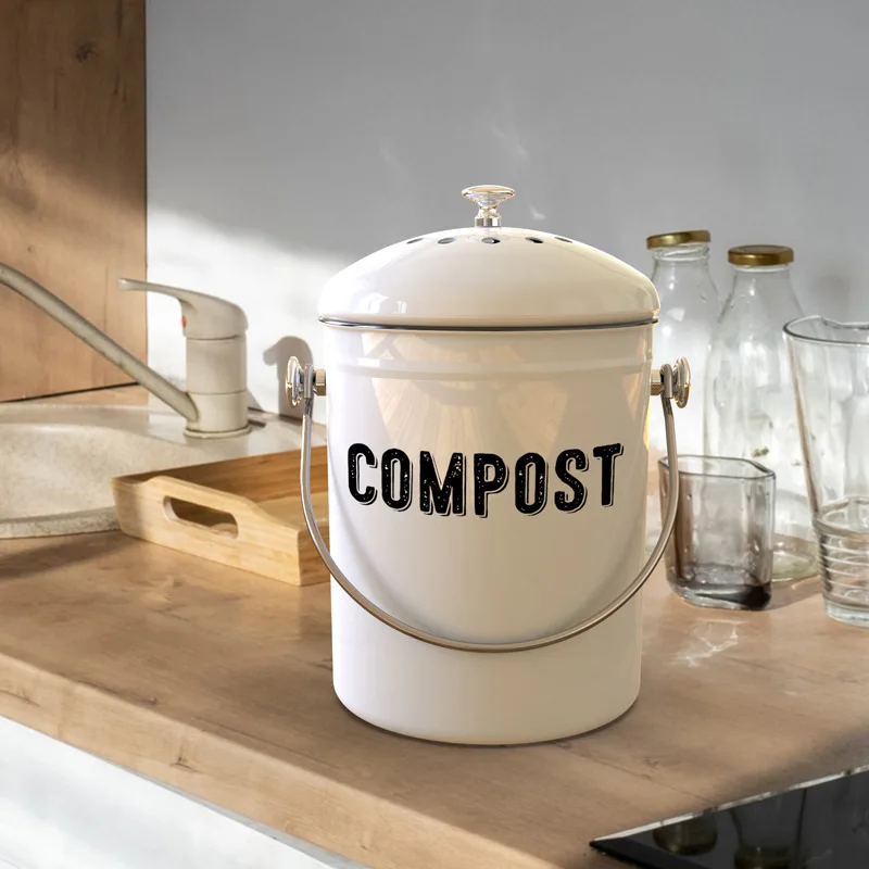 Metal Trash Can Family Kitchen Countertop Sealed Deodorant Treatment Compostable Stainless Steel Trash Can with Lid