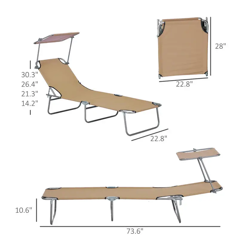 

Outsunny Outdoor Pool Chaise Lounge Chair, Folding Tanning Chair with Sun Shade, Tan