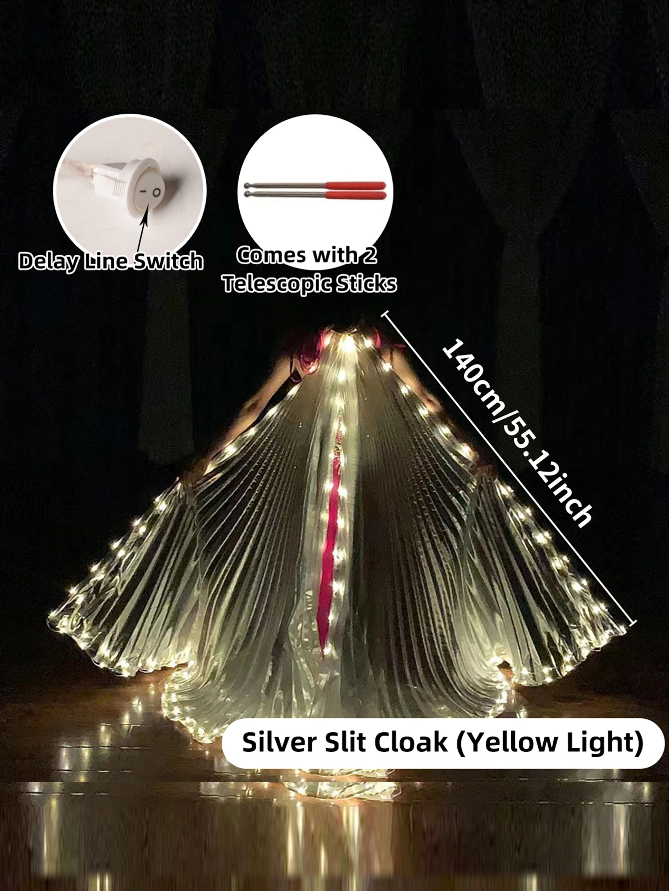 1 Set LED Slit Cape Light Up Butterfly Wings Cloak For Belly Dance Halloween Dance Costumes