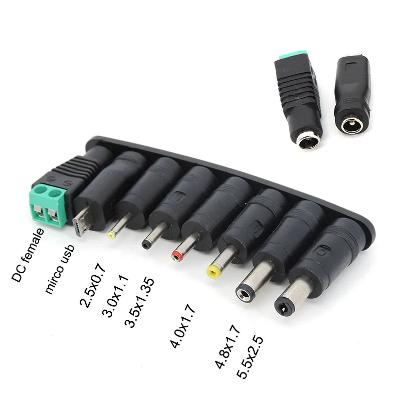 Universal  8 Tips 5.5x2.5mm 4.0x1.7 3.5x1.35mm 4.8x1.7mm DC male female terminal AC Power Adapter Connector for PC Laptop Plug c