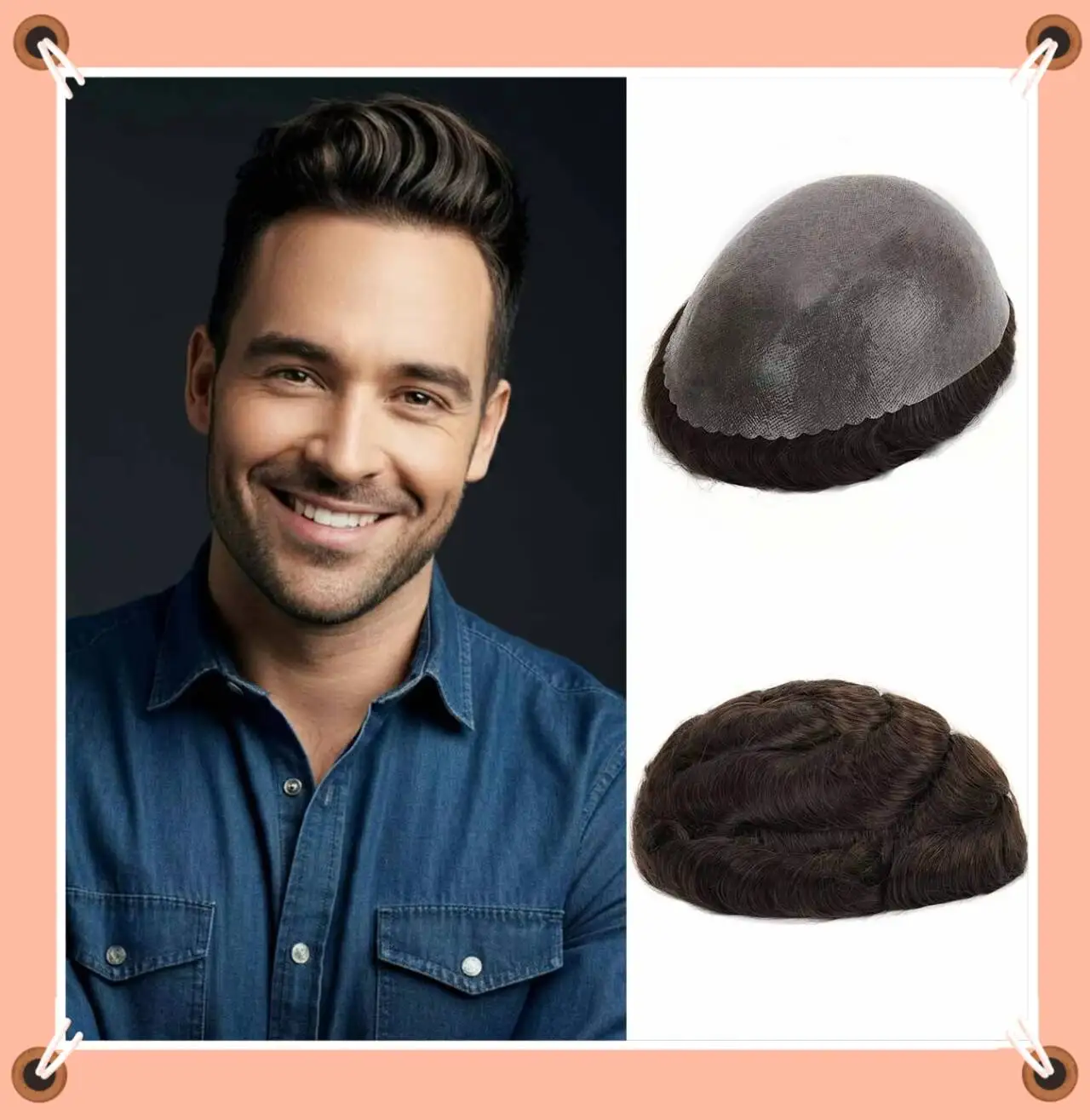 

TUS04 Mens Hairpieces 0.10mm Skin with Full Hair The Most Durable Among Skin Hair Systems Indian Remy Human Hair Toupee