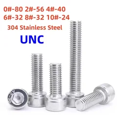 0#-80 2#-56 4#-40 6#-32 8#-32 10#-24 UNC 304 Stainless Steel Hexagon Hex Socket Cap Allen Head Screw Allen Bolt