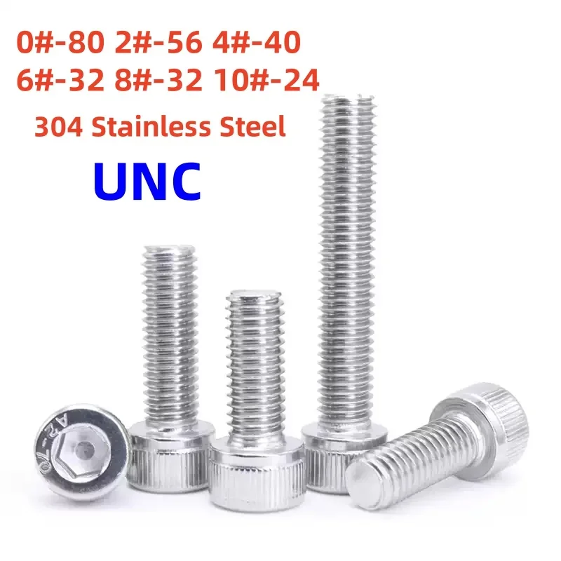 0#-80 2#-56 4#-40 6#-32 8#-32 10#-24 UNC 304 Stainless Steel Hexagon Hex Socket Cap Allen Head  Screw Allen Bolt