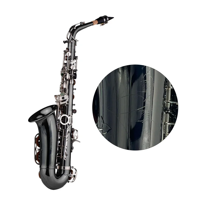 Professional Brass Bend Eb E-flat Alto Saxophone Sax Black Nickel Plating Abalone Shell Keys with Carrying Case Gloves