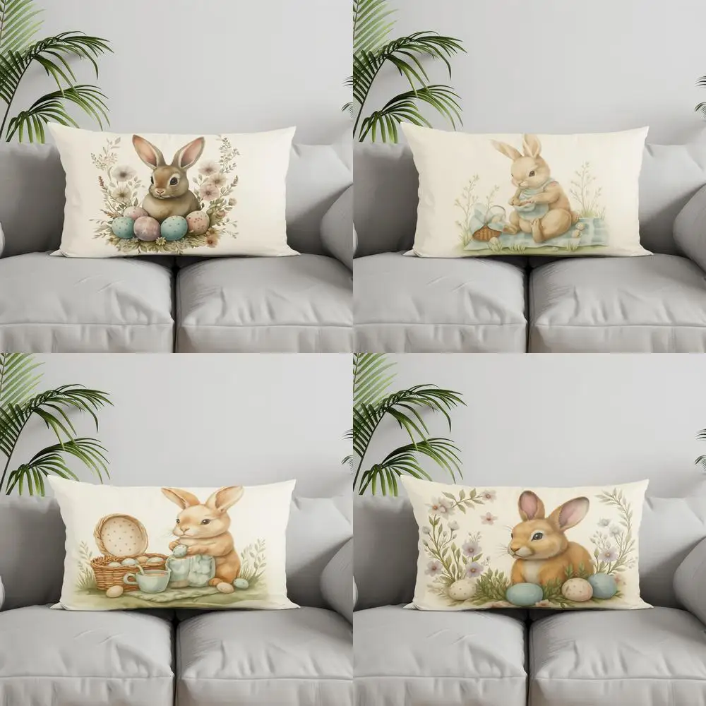 

Домашний декор Пасхальный кролик с цветочными яйцами подходит для дивана, спальни, автомобиля, наволочка, прямоугольная подушка для спины