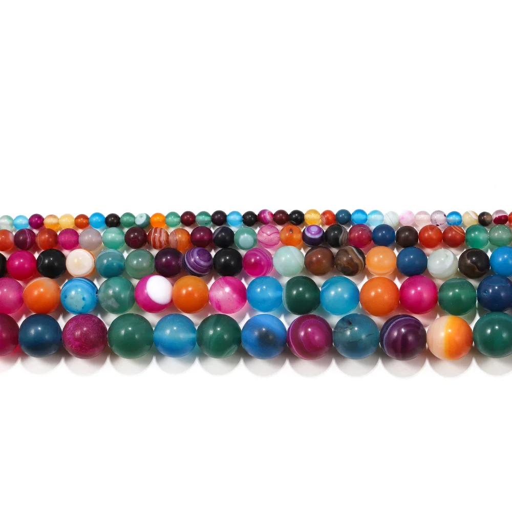 48Pcs Hot Selling Matte Colorful Lines Agate Matte Colorful Lines Agate Loose Beads Fashionable Versatile Semi Finished Beads