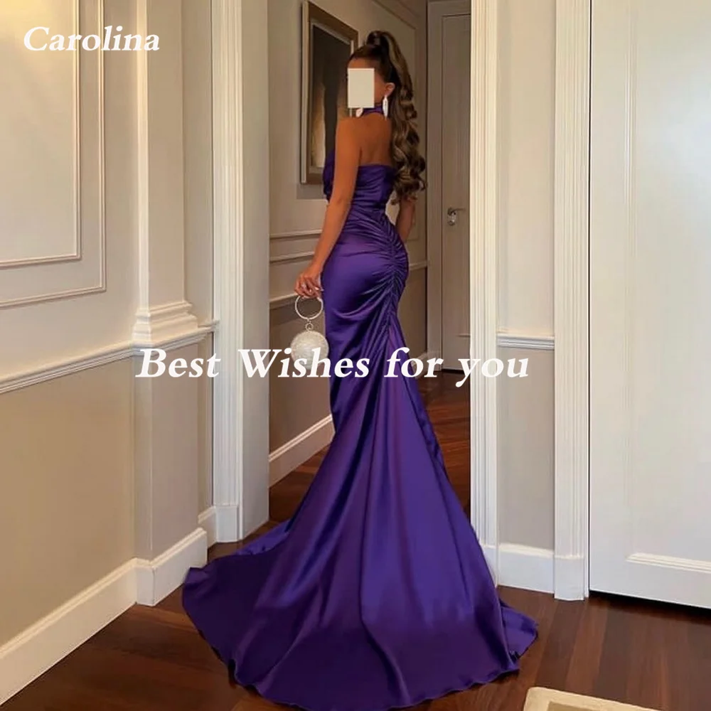 Carolina Sexy Deep V-Neck Satin Mermaid Evening Dresses Saudi Arabia Women Pleated Wedding Guest Elegant Formal Party Gowns