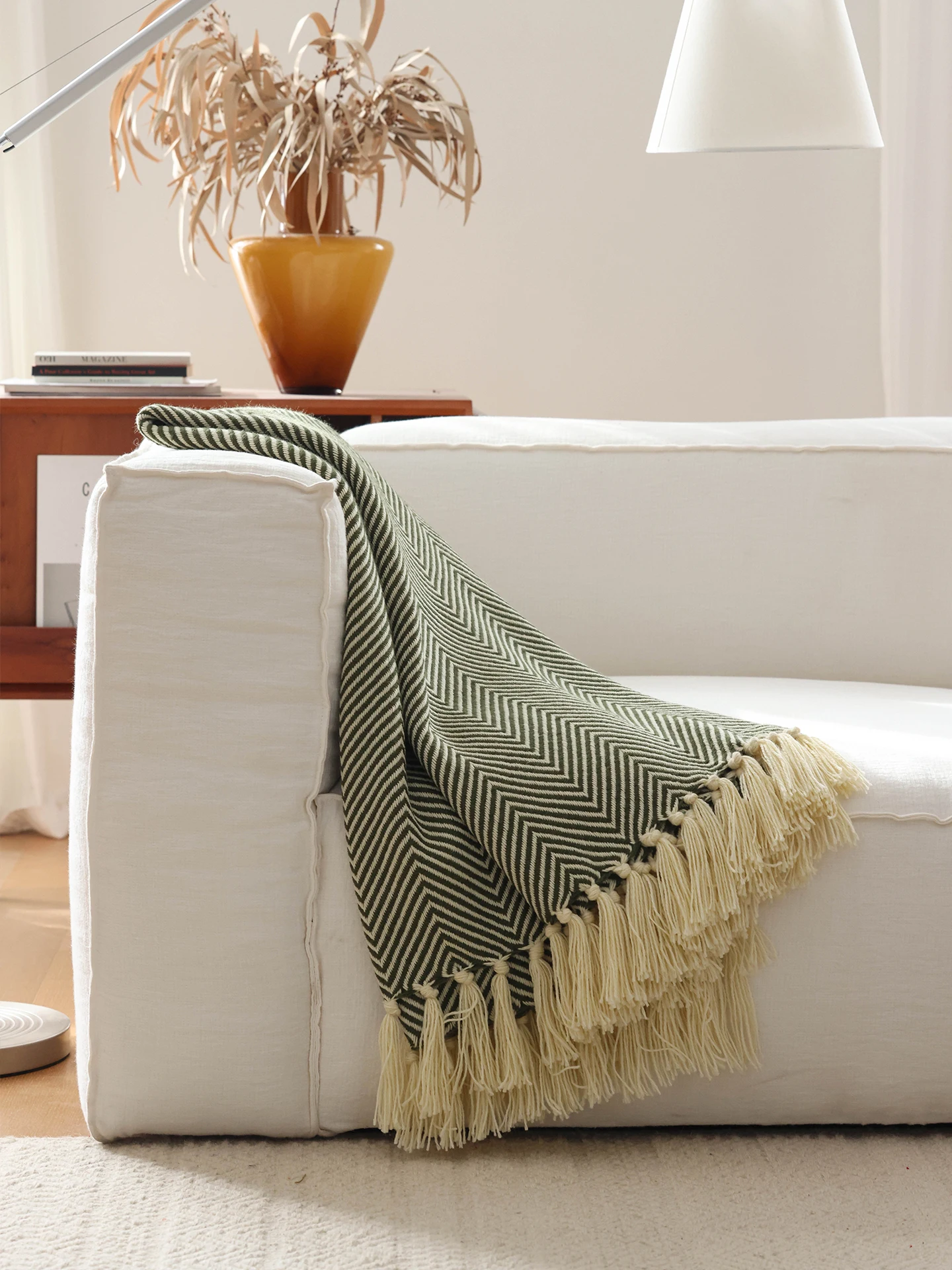 

Вязаное декоративное одеяло для гостиной в стиле ретро Ваби-Саби, цвета хаки, с узором «рыбья кость», низкотеплосберегающее, всесезонное, от Forest System