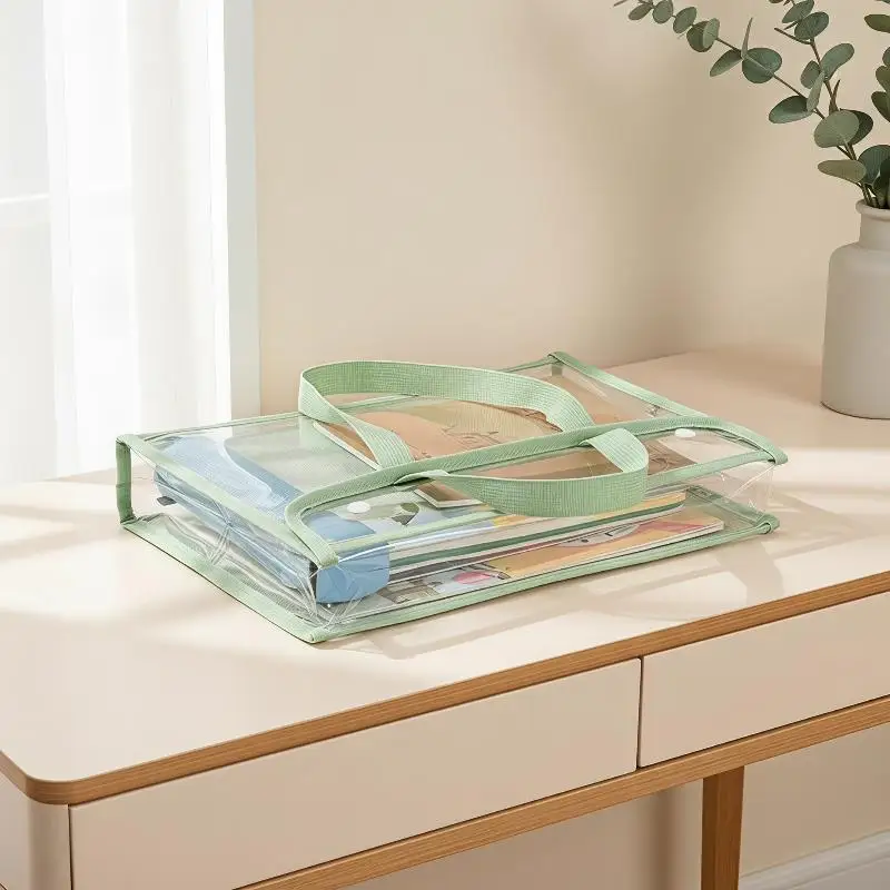 See-through Design PVC File Bag 1Pcs Large Capacity Portable Handheld Document Storage Pouch