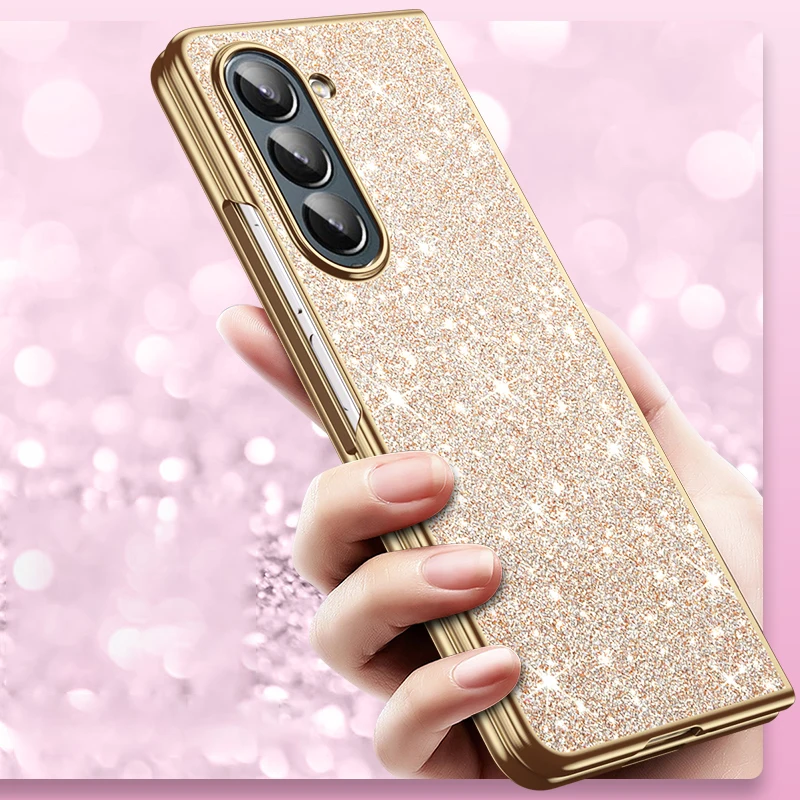For Samsung Galaxy Z Fold 7 Case Slim Shinny Powder Bling Bling PU Leather Electroplating Phone Case Cover For Z Fold 3 4 5 6