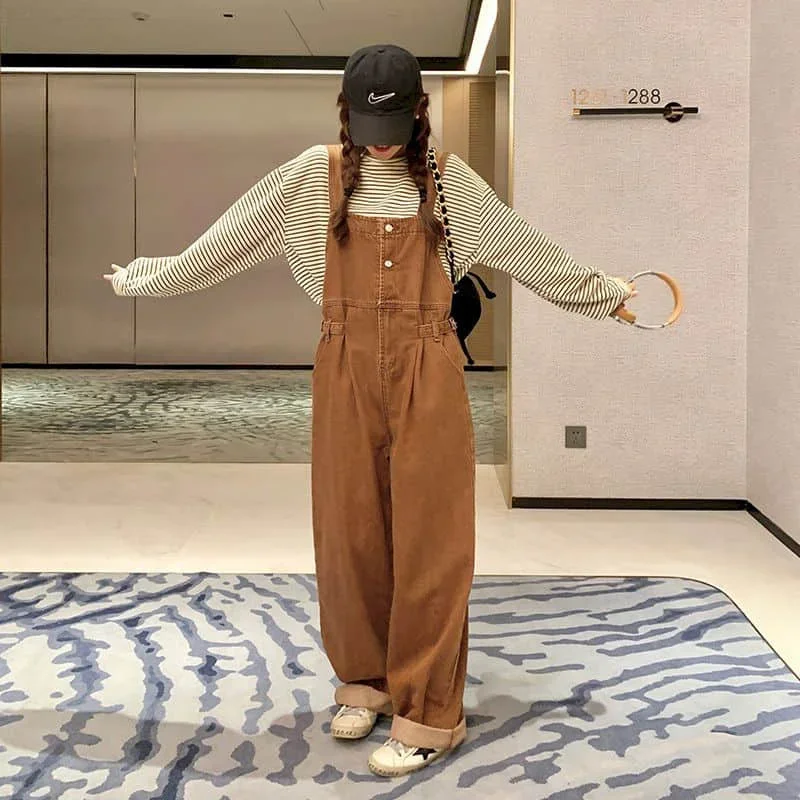 

Denim Jumpsuits for Women Loose Korean Fashion Straight Pants One Piece Outfits Women Harajuku Rompers Casual Vintage Playsuits