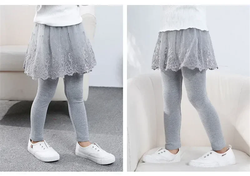 Kinderleggings für Babymädchen, Niedliche Spitzen-Prinzessinnen-Leggings mit Rock, Frühling Herbst Einfarbige Baumwoll-Kinderhosen – Detail 11