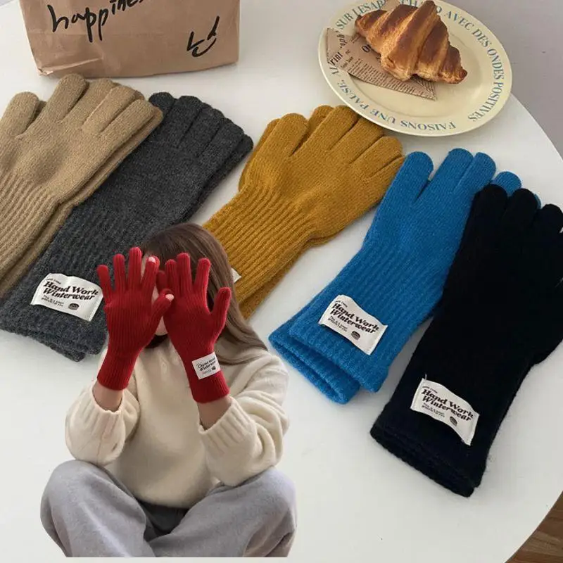 Winter Female Cashmere Warm Knitted Woolen Gloves Cycling Mittens Thick Velvet Plush Wrist Women Touch Screen Driving Gloves New