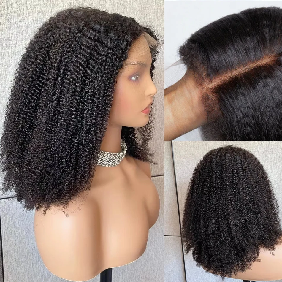 Rosabeauty Afro Kinky Curly Wigs 13x6 HD Transparent Lace Frontal Human Hair Short Bob Wig 5x5 Glueless Fluffy Mongolian Remy