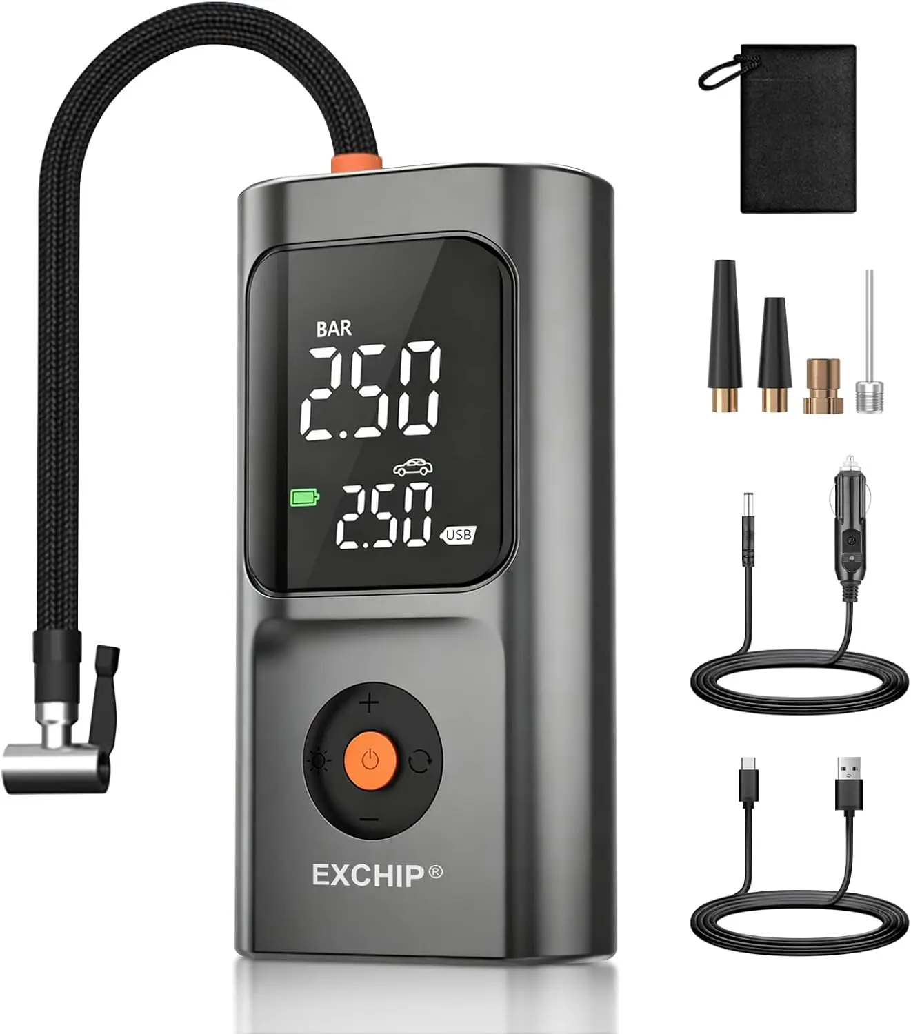 

Portable Tire Inflator – 5X Faster, Dual Power Air Compressor, 150 PSI with Auto Shut-Off & Digital Gauge for Car, Motorcycle, B