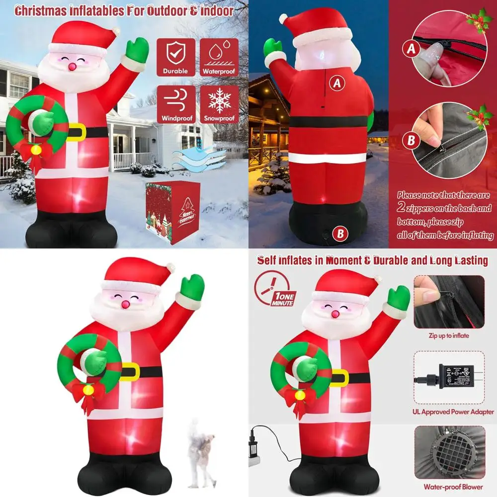 

12-футовый водонепроницаемый светодиодный гигантский Санта-Клаус на открытом воздухе, рождественский надувной для газона, праздничного декора