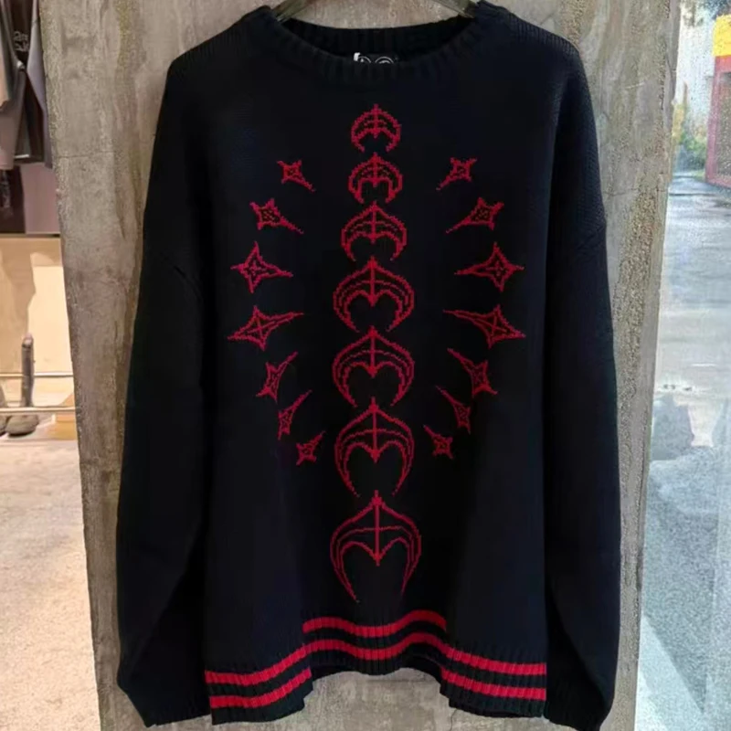 

Свитер THUG CLUB в американском стиле хип-хоп, высококачественный лоскутный жаккардовый пуловер с цветными блоками, клубный вязаный пуловер, толстовка