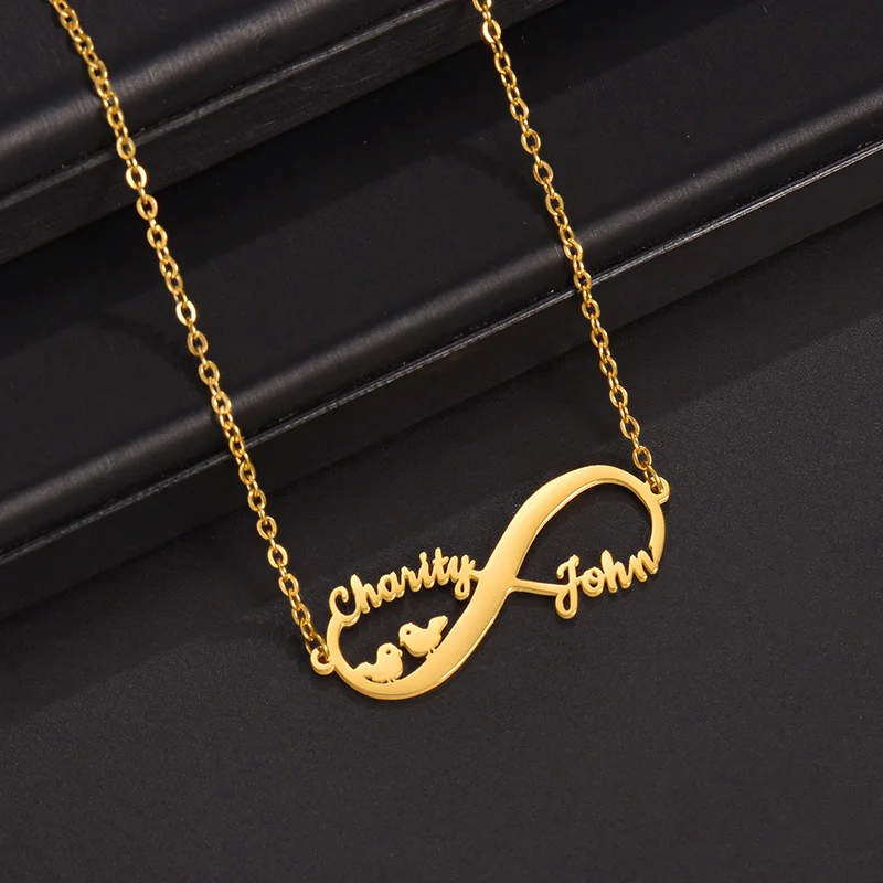 Auxauxme-collares con nombre personalizados para mujer, colgante de corazón infinito personalizado de acero inoxidable, regalos de joyería para