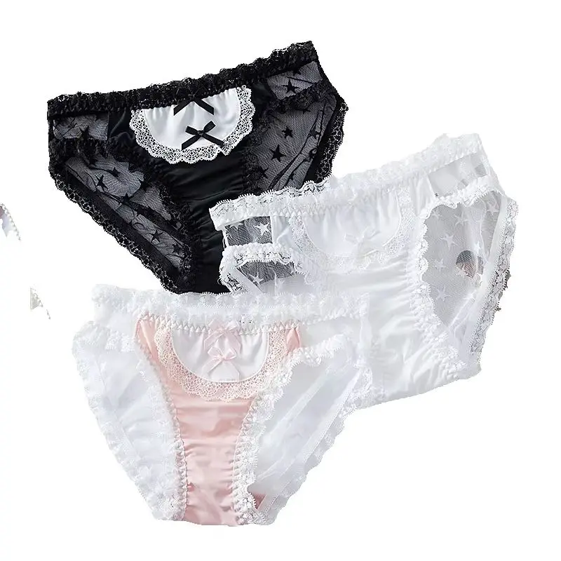new delivery Panties Underwear Teenagers 3pc/lot grenadine Lace Briefs Ladies Young girl studnets white black fashion