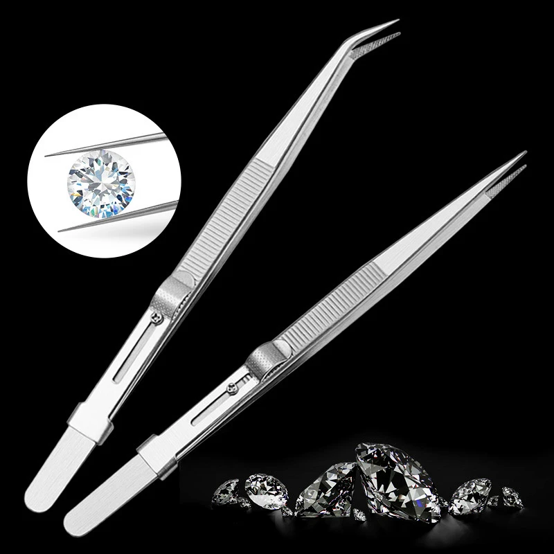 Stainless Steel Tweezers with Adjustable Slide Lock Antistatic Jewelry Making Tool for Electronic Component Repair