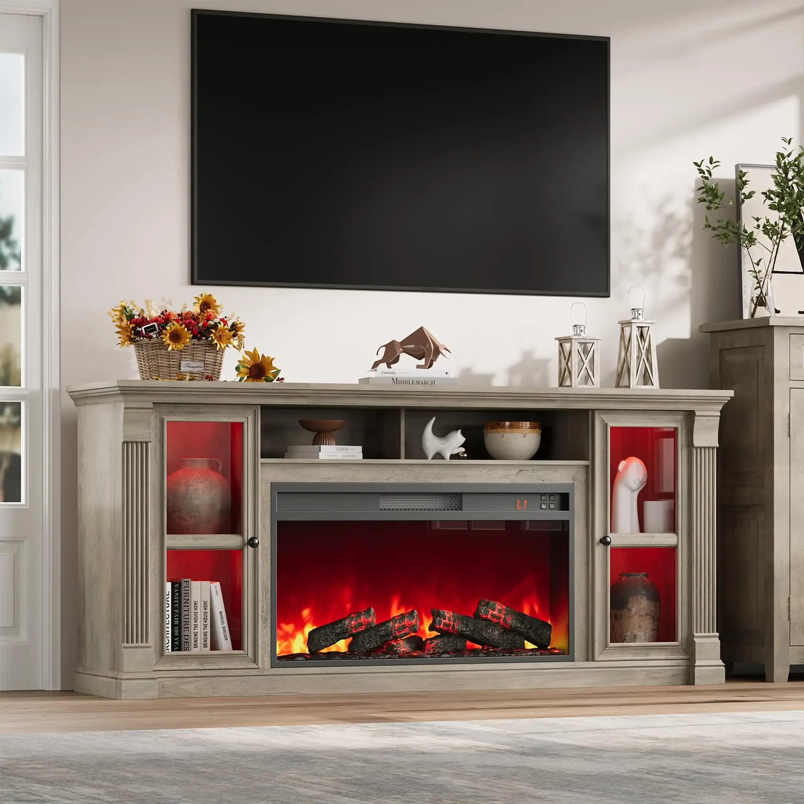 Farmhouse Fireplace TV Stand Up to 80