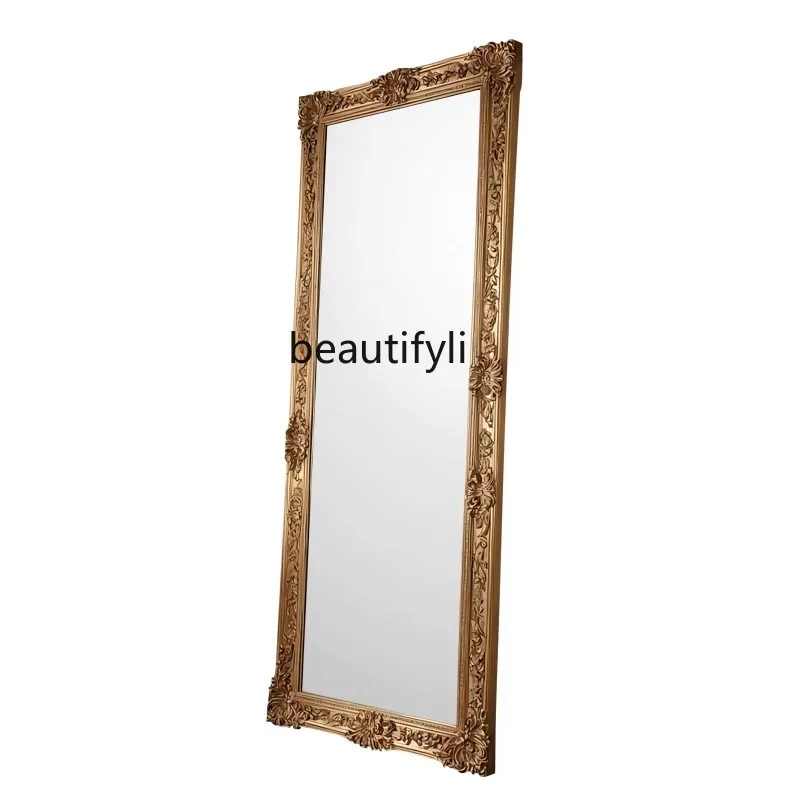 

European full-length mirror, household French retro hand-carved floor mirror, medieval fitting mirror