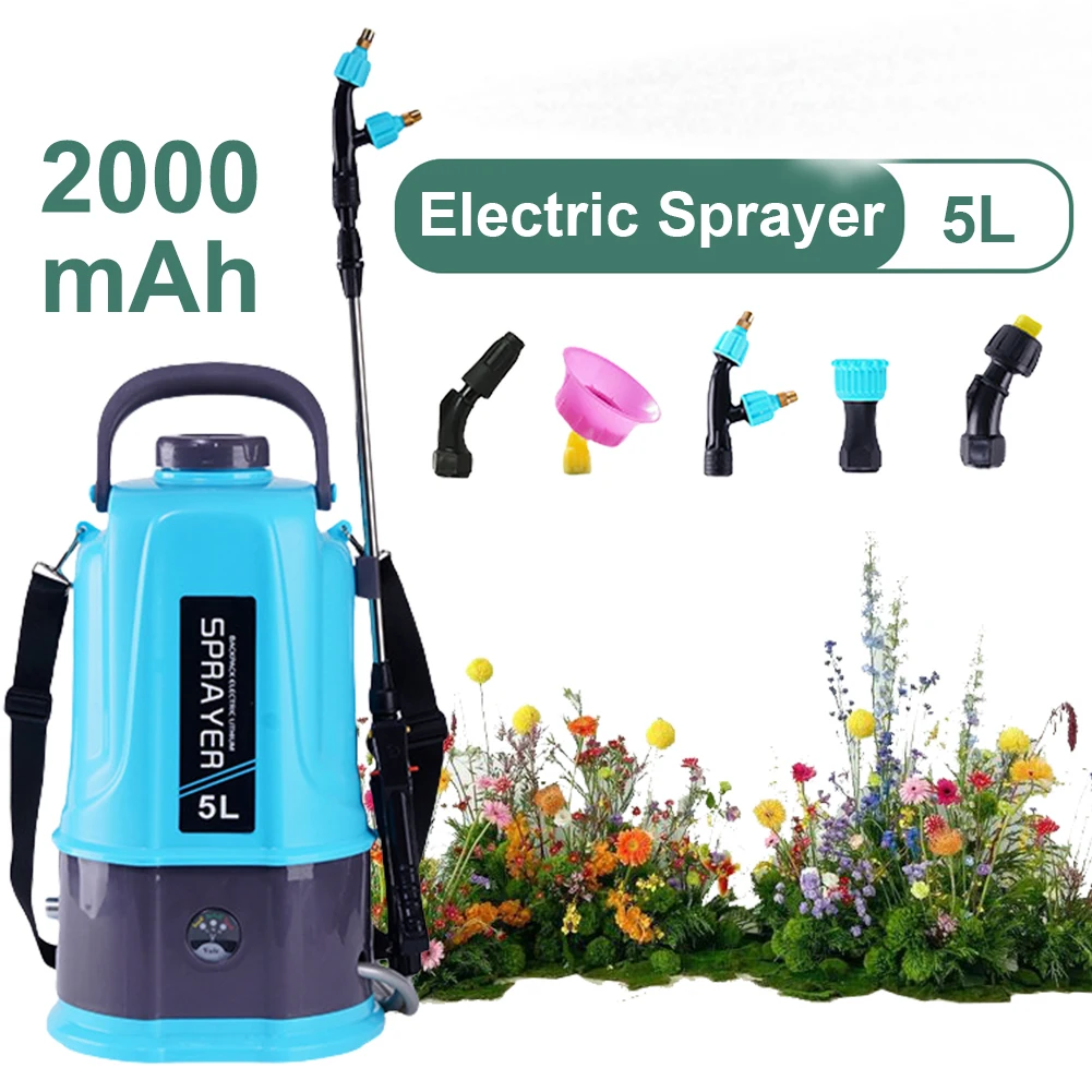 5L Electric Sprayer with 5 Mist Nozzles Battery Powered Sprayer with Adjustable Shoulder Strap Water Sprayer for Lawn and Garden