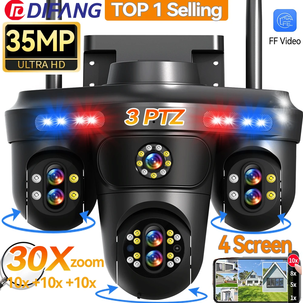 �y�Z�[�����zDIFANG 35MP WiFi IP �J���� 4 �X�N���[�� 7 �����Y 10X �Y�[�����O���C�����X PTZ �Z�L�����e�B�J�������ǐ� CCTV �Ď��J���� �ƒ�p���OWiFi�Ď��J�����A3��360°PTZ�@�\�t��IP�J�����A�h���E��Ԏ��F�Ή�