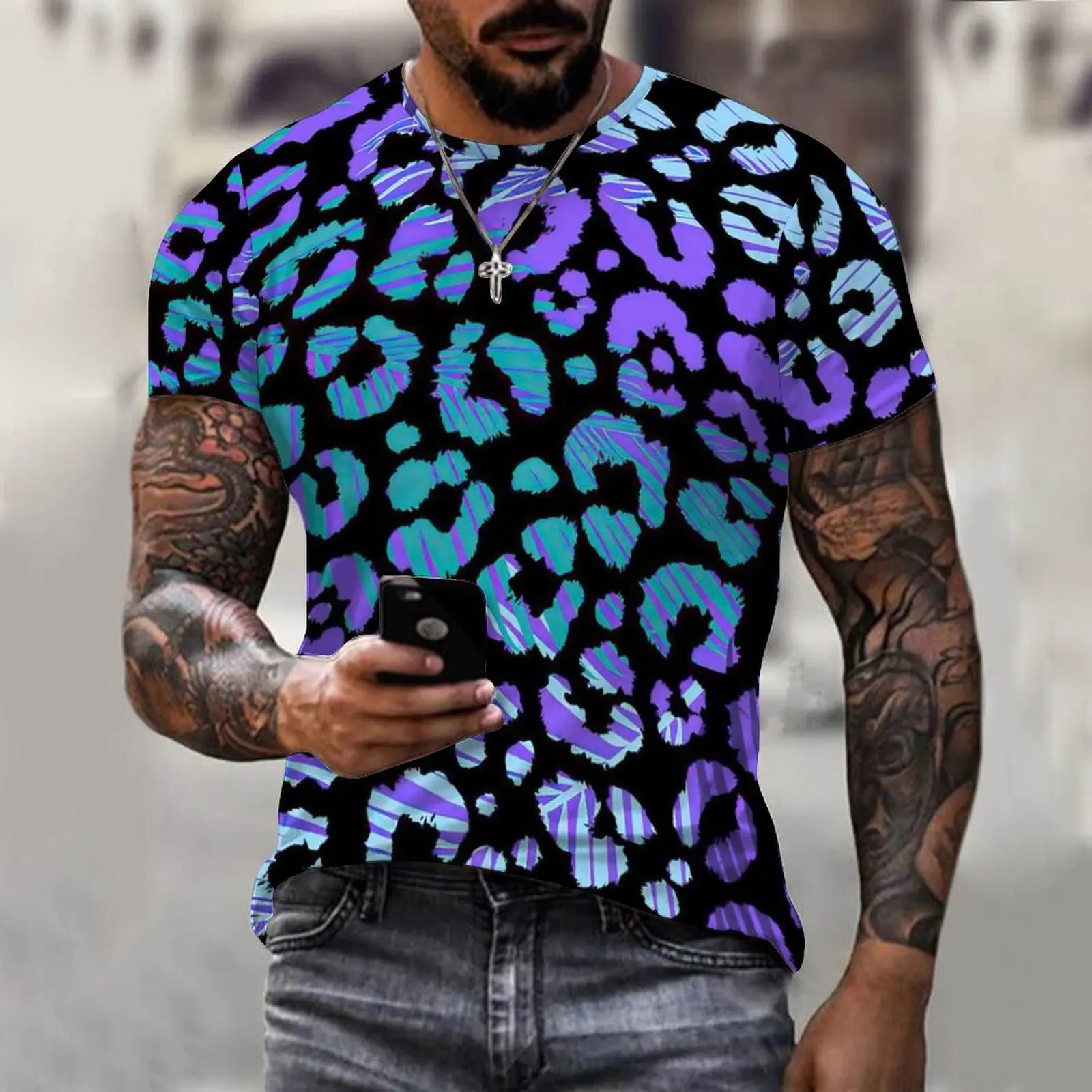 Summer Fashion Trend Local Tyrant Men\'s T-shirt 3D Printing Breathable Street Style Stitching O-neck Short-sleeved Comfortable