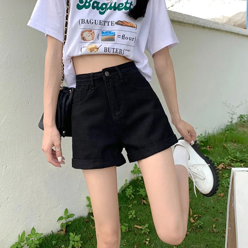 Summer Denim Shorts Women Korean Fashion Trend Rolled Edge High Waist Loose A-line Short Section Jeans Streetwear Y2k Shorts