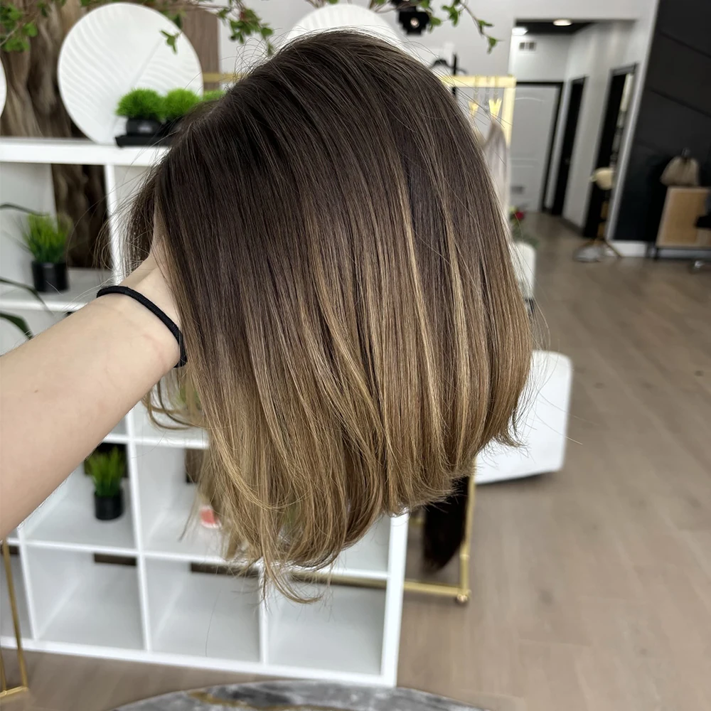 合成レースフロントウィッグ,人間の髪の毛のブレンド,黒根,接着剤なし,ブロンド,ブラウン,日常使用