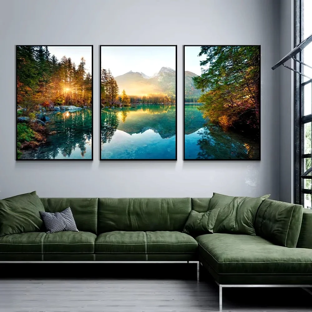 

Scandinavian Nature Landscape Canvas Painting Mountain Lake Forest Sunset Wall Art Posters and Prints Nordic Picture Home Decor