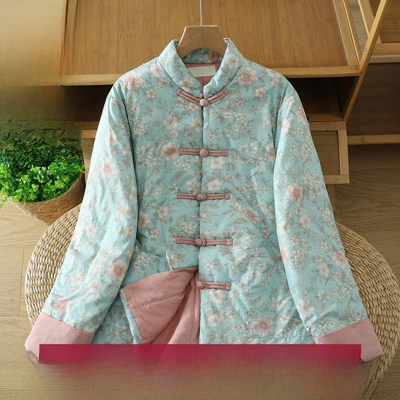 

Легкий хлопковый джет с цветочной вышивкой Thiened, винтажное теплое осенне-зимнее новое женское пальто на пуговицах