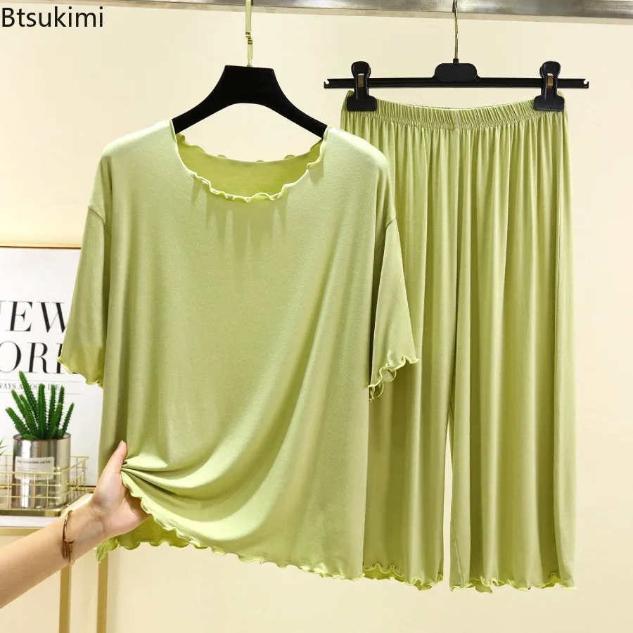 

2026 Women's Casual Loose Short Sleeved Pajama Set Modal Home Clothes Two-Piece Suit for Women Summer Thin Round Neck Homewear