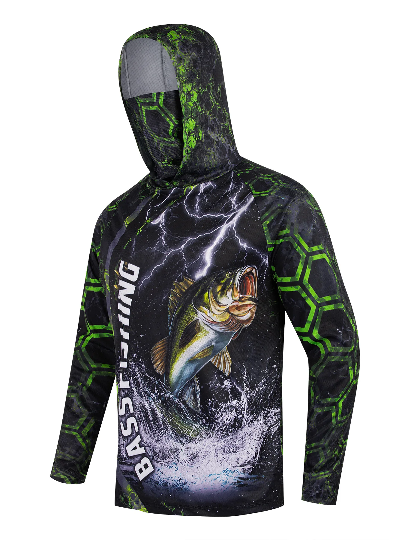 Outdoor Fishing Hoodie for Men UV Protection Face Mask Neck Gaiter Quick-Dry Breathable Anti-Mosquito Sun Shirt Hooded Top