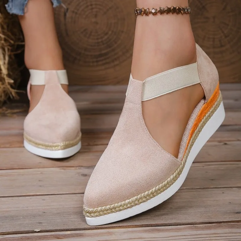 

Women Closed Toe Wedge Sandals Summer Fashion Solid Color Pointed Elastic Band Elegant Comfortable Sandals for Women