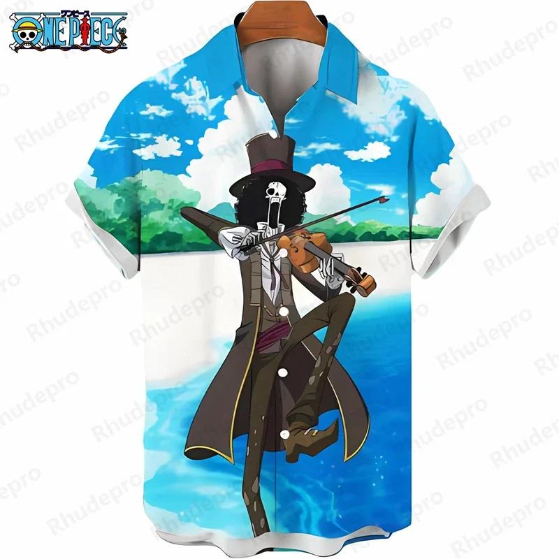 Men's One Piece Hawaiian Shirt Summer Tropical Pattern Print Anime Kids Short Sleeve Fashion Beach Button Down Tops