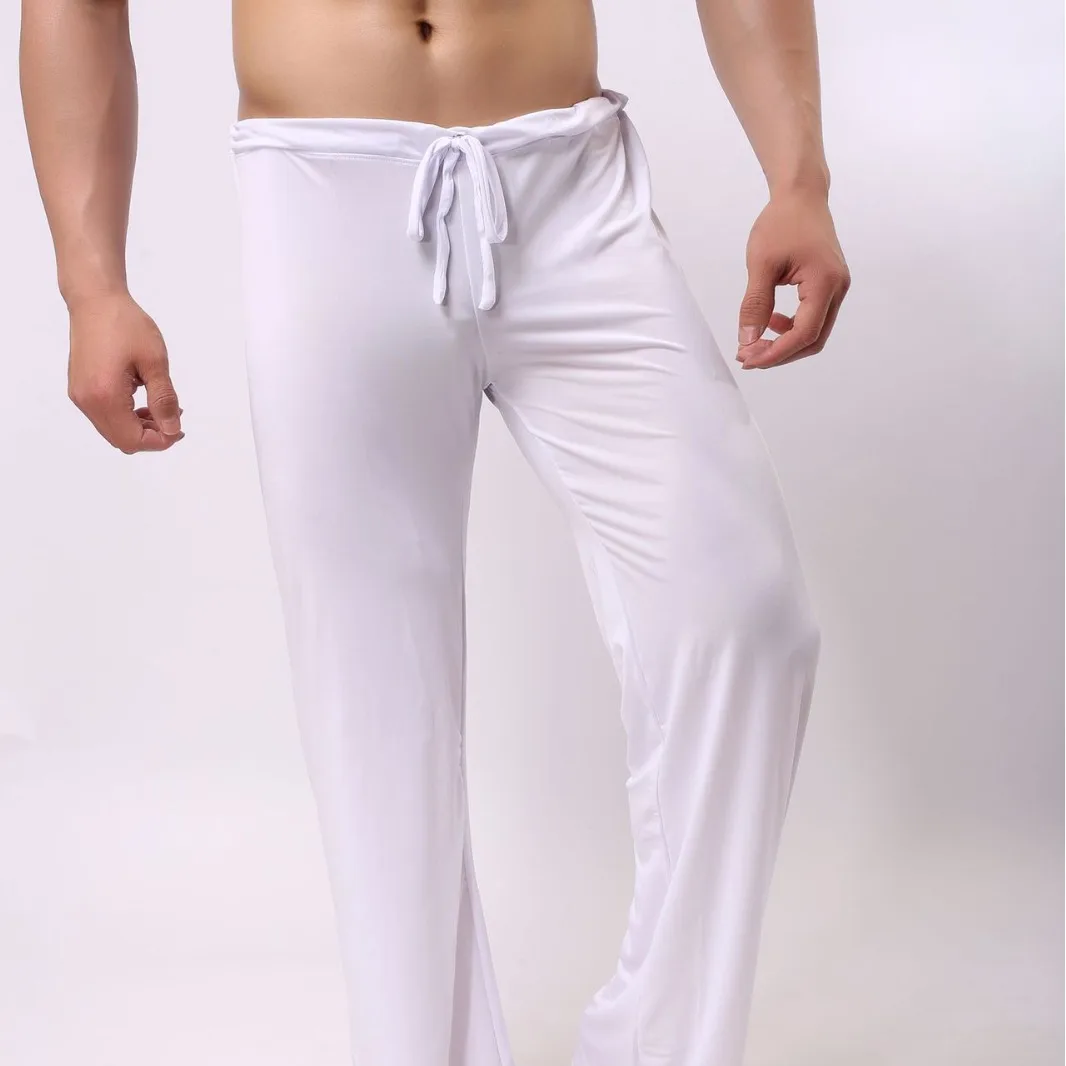 

Men's Casual Long Pants Summer Ultra-thin Smooth Transparent Mesh Quick Drying Cool Feel Sleeping Pajama Homewear Loose Trousers