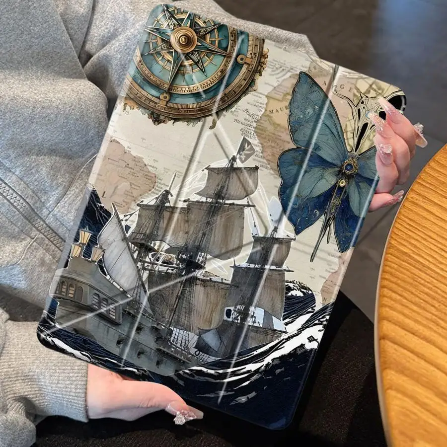 Holder Cover Tablet Case For iPad Pro 2025 Air 4 5 M3 M2 M4 11inch Pro 11th 10th 9th 8th 7th 12.9inch Mini 6 7 Creative Ship Art