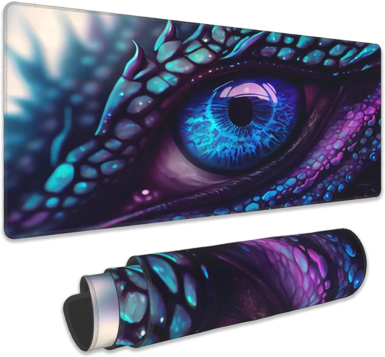 

Blue and Purple Fantasy Dragon Eye Extended Gaming Mouse Pad with Non-Slip Base Stitched Edge for Home Office Work 31.5x11.8 In