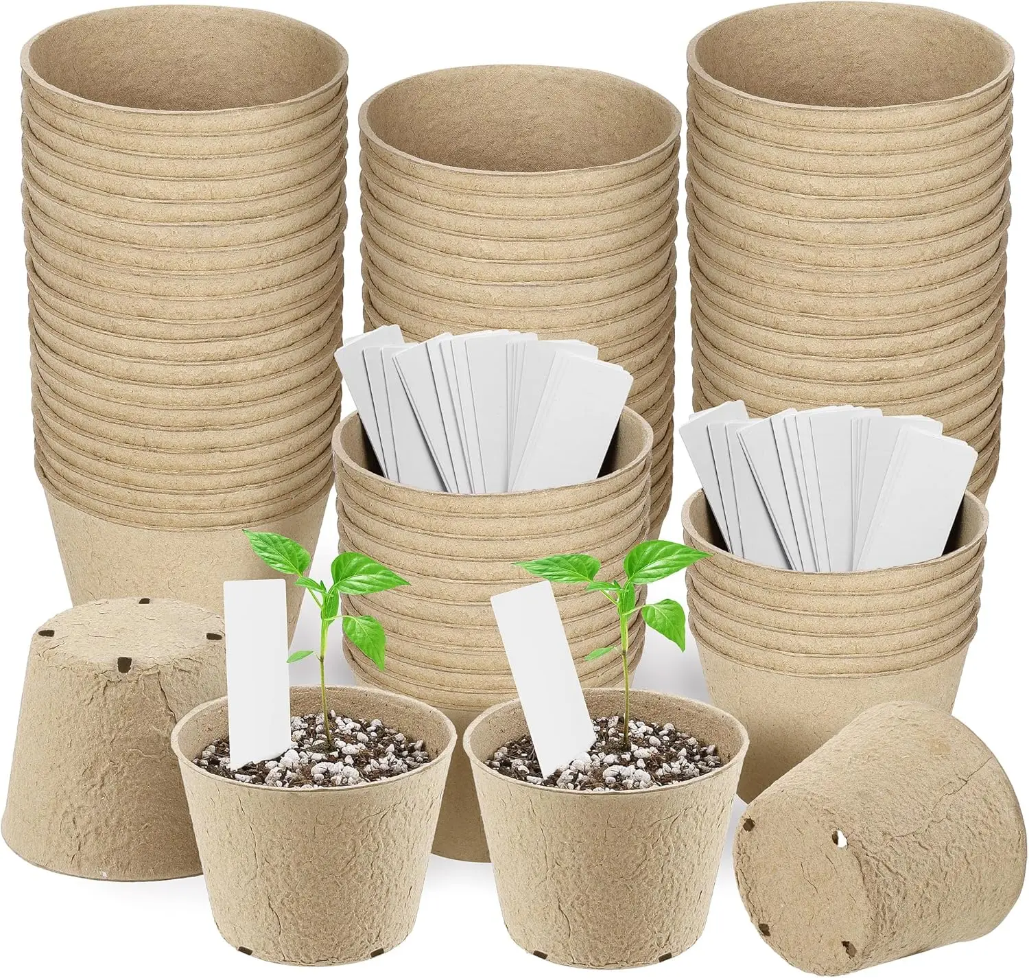 80 Pieces Peat Pots Seed Starters 4 Inch Peat Pots Round Biodegradable Seed Starting Pot with 80 Plant Labels, Planter N