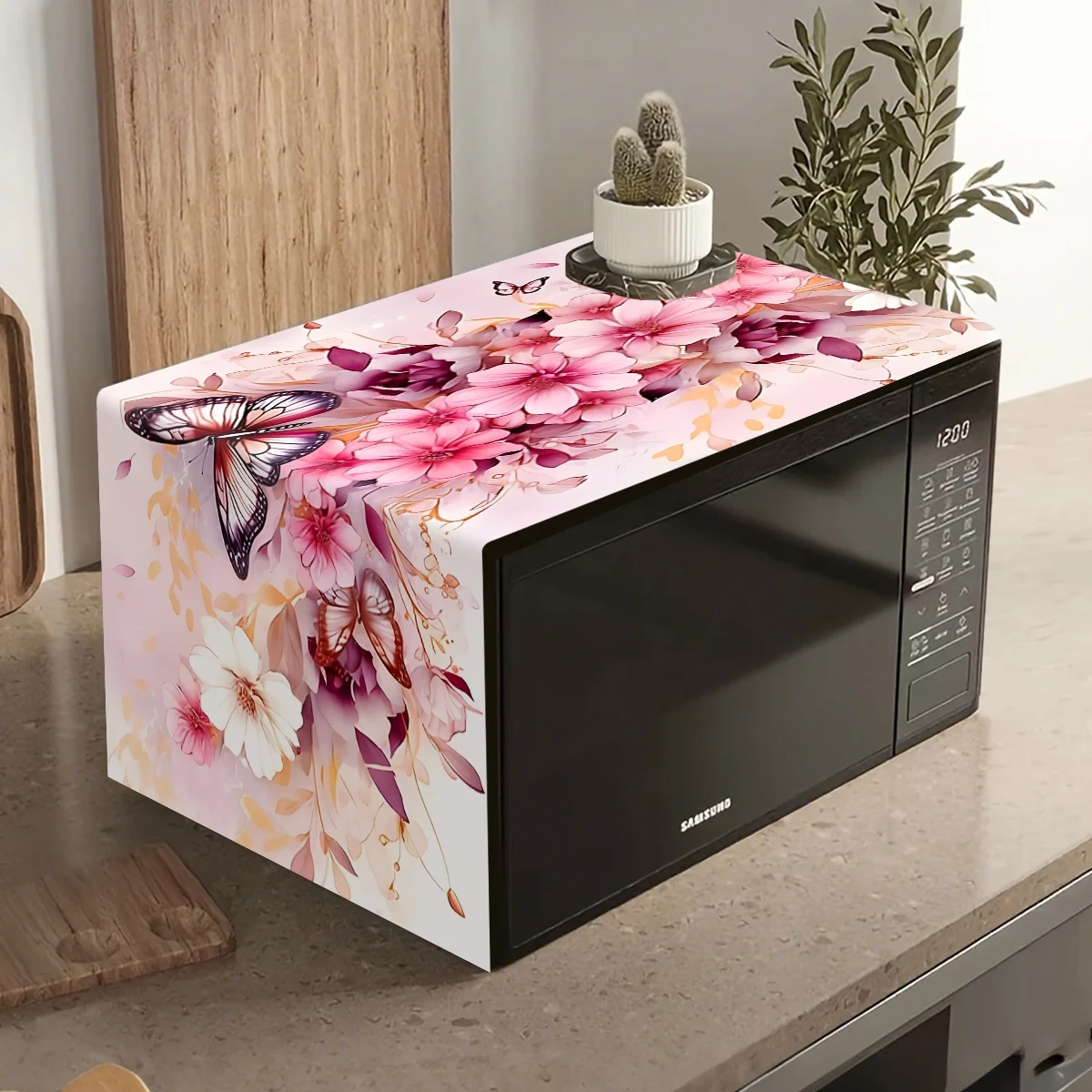 

Фиолетовый чехол для микроволновой печи с цветочным узором, розовый чехол для духовки с бабочками и цветами из полиэстера, защитный чехол для бытовой техники для дома и кухни