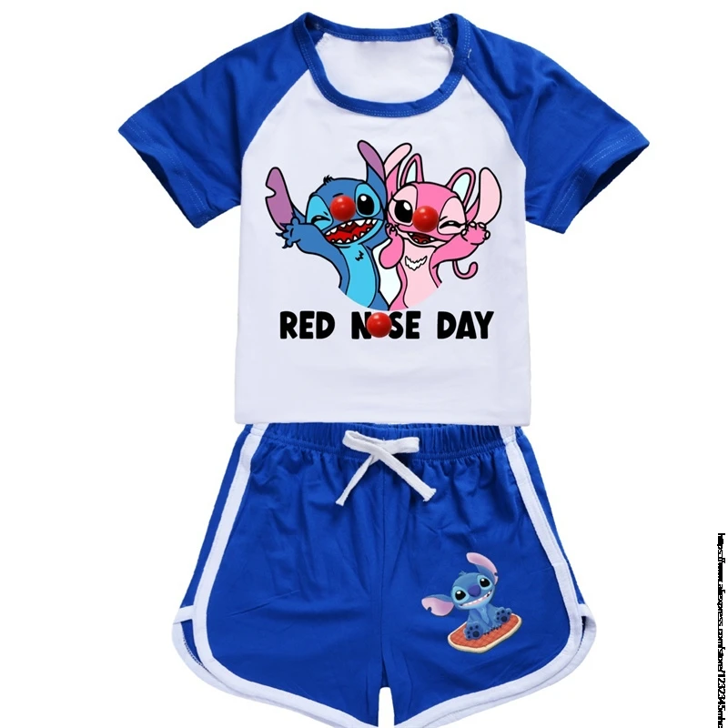 Summer Lilo And Stitch Children\'s Pajamas Short Sleeve Girls Boys Home Clothes Set Pajama Sleepwear Robe Clothing Mother Kids