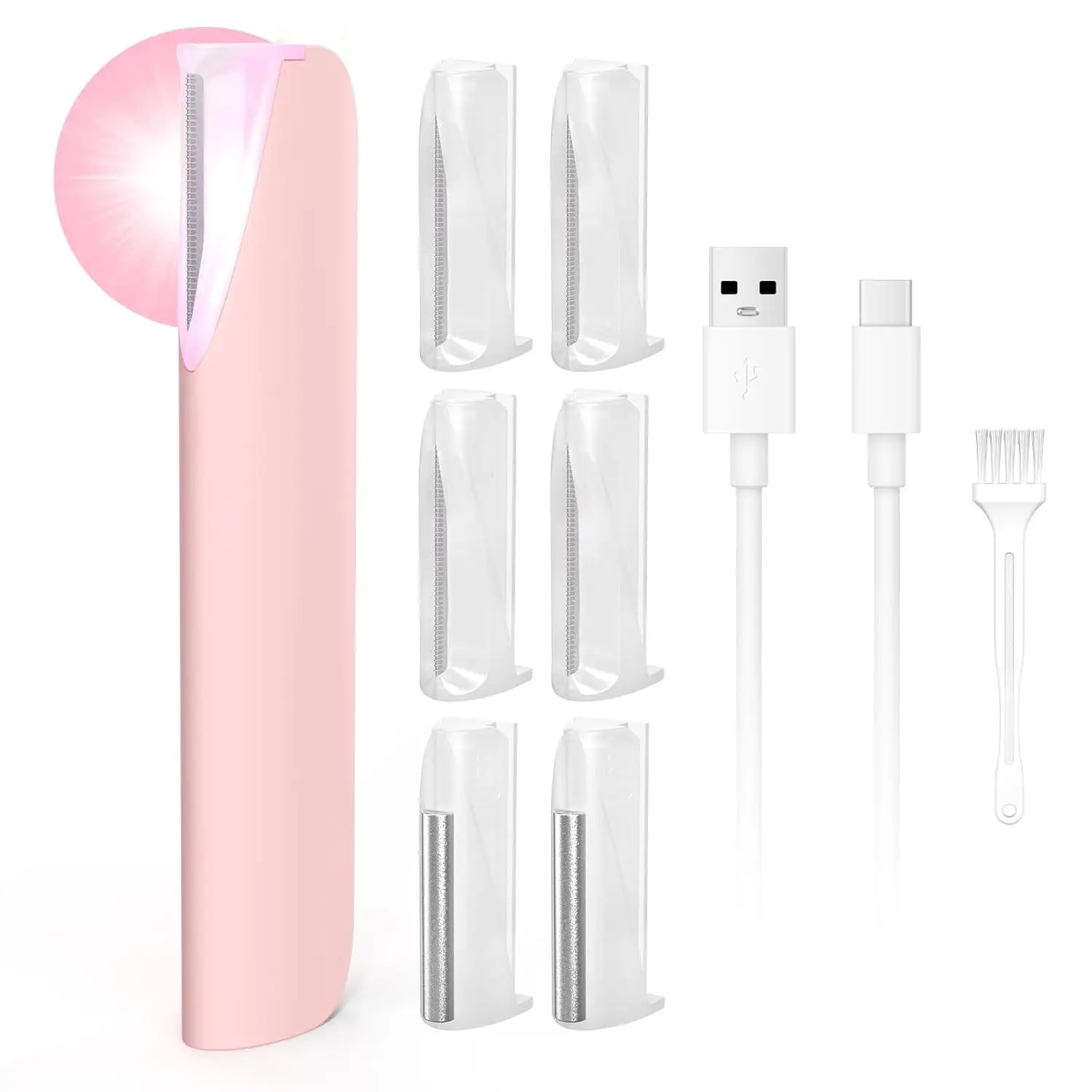 

4 in 1 Face Dermaplaning Tool Razor for Women with LED Light Painless Rechargeable Facial Hair Remover with 6 Refill Blades